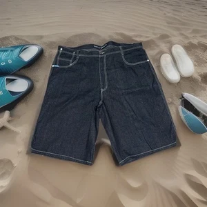 5ive Jungle Co Shorts Mens 48 Denim Baggy Skater Jean Shorts Embroidered Dark - Picture 1 of 10