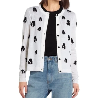 Alice + Olivia Stacey Emoji Cardigan Sweater WoolKnit Top White Size M - Image 1 of 4