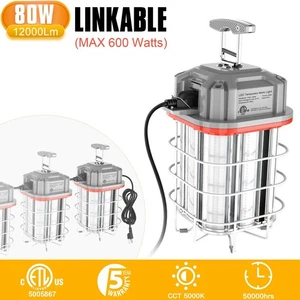 80W LED Temporary Work Light 5000K Industrial Construction Linkable Lamp 12000LM - Picture 1 of 12