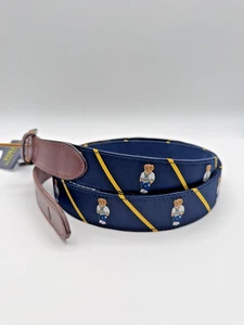 Polo Ralph Lauren Polo Bear Talla 32 Cinturón Ajustable con Rayas/Azul Marino Preppy Bear - Imagen 1 de 4