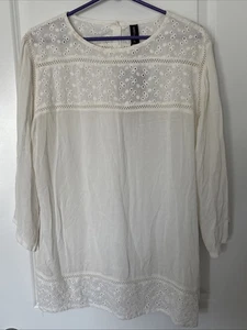 Túnica blanca Sacred Threads detalles de ojales NUEVO Cottagecore refinado hippie talla XL - Imagen 1 de 10