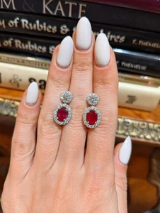 Oval Cut 5.35 Ct Natural Red Ruby & Diamond Lovely Earring Stud 14K White Gold - Picture 1 of 3