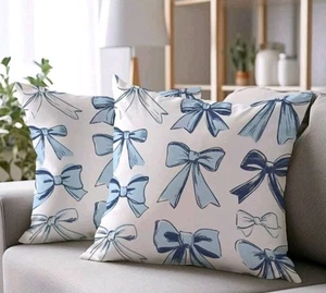 1 fundas de cojín bonitas con lazos azules y blancos - Imagen 1 de 4