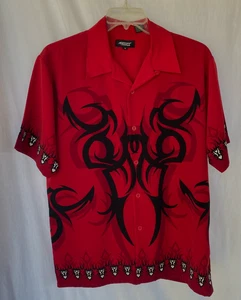 VTG 90s Y2K..AMPLIFY..GRAPHIC..TRIBAL..BUTTON UP..SHORT SLEEVE..CAMP..SHIRT..MED - Picture 1 of 3