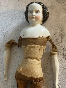 Antique pre-Civil War era, Porcelain Doll Head, Arms andLlegs. Cloth Rag Body - Picture 1 of 23