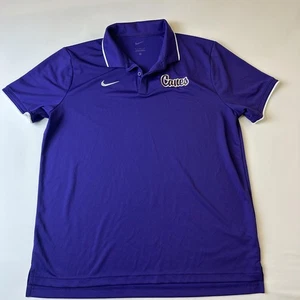 Nike Canes Polo Shirt Mens Large Purple Dri-FIT Athletic Golf Swoosh Performance - Picture 1 of 12
