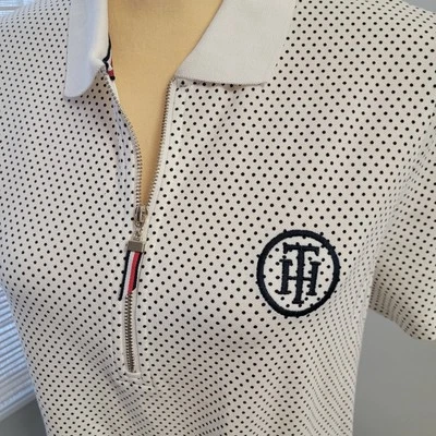 Camisa Polo Tommy Hilfiger Heritage Grande Blanca Lunares Informal Manga Corta Nueva con Etiquetas Foto 1 de 4