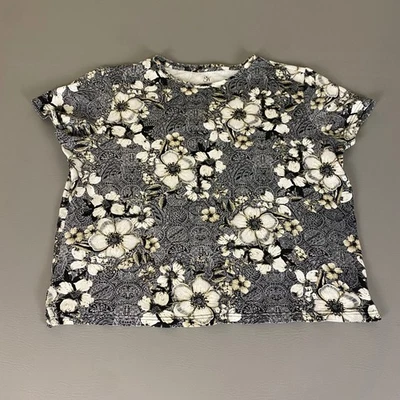 Studio Works T-Shirt Top Women's XL Floral Print Black Cream Paisley Casual - Image 1 of 4