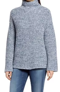 Caslon Two Tone Knitted Mock Neck Sweater Blue NWT - Picture 1 of 4