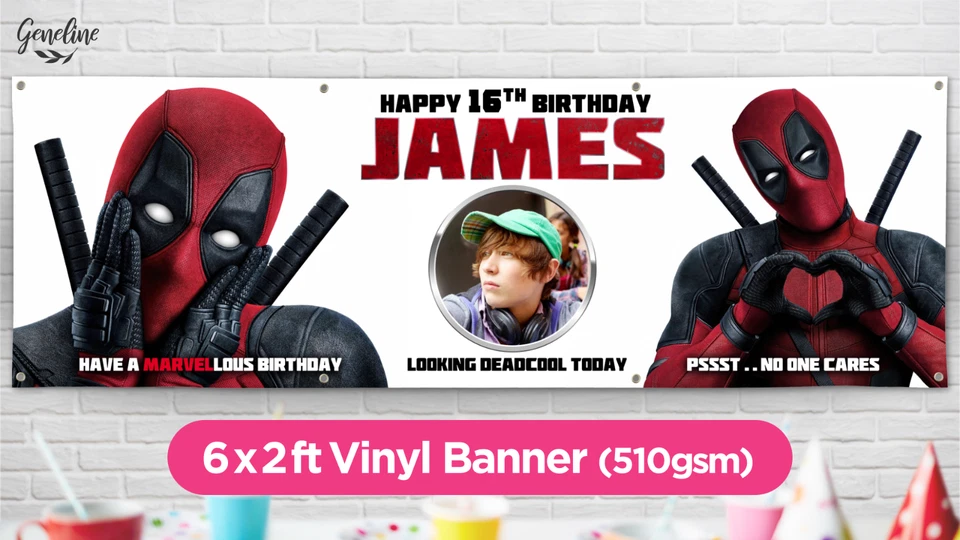 DEADPOOL Birthday Banner - Personalised - High Quality Vinyl PVC 6x2ft — 第 1/1 张图片
