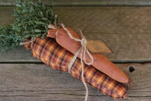 Easter Decor Carrots Set of 3 Handmade Orange Fabric & Greens Primitive Spring - Picture 1 of 4