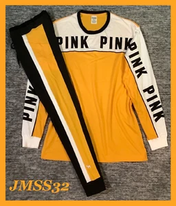 Victoria's Secret Pink Campus LS T-Shirt + Leggings Set Golden Glow Grau M Neu in Verpackung - Bild 1 von 12