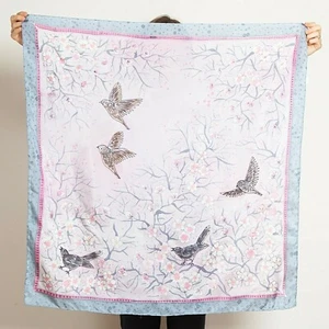 Cherry Blossoms Hand Painted Silk Scarf Sakura Pink Square Scarf Gift for Mom - Picture 1 of 9