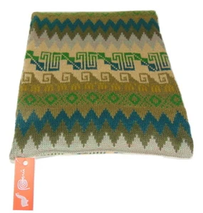 Green Tone Geometric Alpaca Long Scarf Winter Snowboard Mountain Peru Fair Trade - Picture 1 of 2