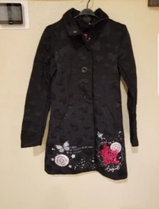 Desigual Girl Graphic Stars Overcoat Black Size 11-12 - Picture 1 of 9