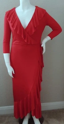Maxi Vestido K Glam Elastizado Imitación Envolvente con Volantes Rojo Plus 2XL - ¡Nuevo! Foto 1 de 4