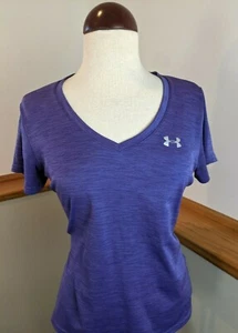 UNDER ARMOUR Heat Gear Purple V-Neck Short Sleeve Activewear Top Women's Size M - Picture 1 of 9