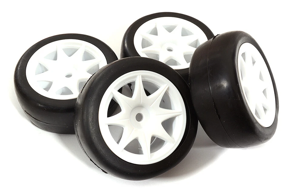 Plastic 8 Spoke Wheels w/ Rubber Slick Tires for 1/10 Mini & Tamiya M-Chassis - Image 1 of 1