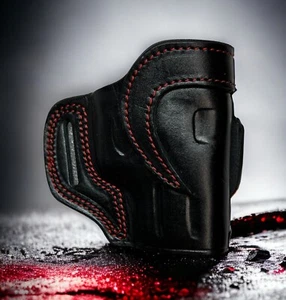 For 4" FN 509, Right Hand Black & Red Leather Yaqui Speed Draw Holster - Picture 1 of 7
