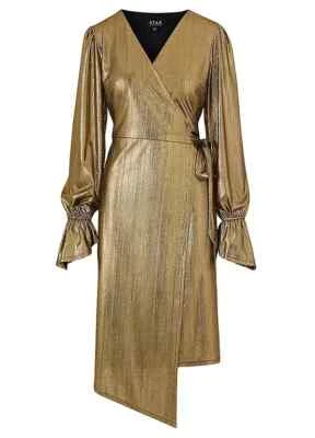 Star By Julien Macdonald Metallic Wrap Midi Dress With Stretch UK 12 - Image 1 of 4