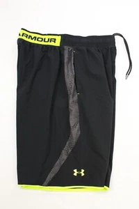 Large Men’s Under Armour Loose Fit Shorts Black Neon Green - Picture 1 of 9