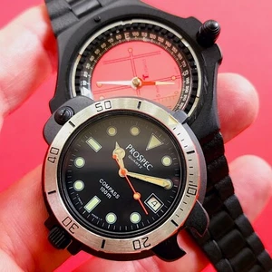 Prospec Compass Watch Vintage Rotatable Bezel Rare Texswiss ETA Missing Caseback - Picture 1 of 11