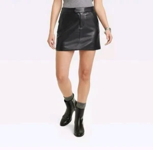 A New Day Faux Leather Mini Skirt Black Womens Size Large Pockets - Picture 1 of 7