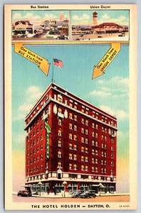 Dayton Ohio~Hotel Holden One Block: Bus Station & Union Depot~1931 Linen PC - Picture 1 of 2