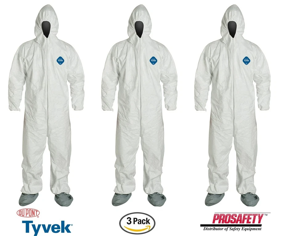 3- Tyvek Monos Protectores Desechables Limpieza Pintura Spray Trajes Capucha Bota Foto 1 de 4