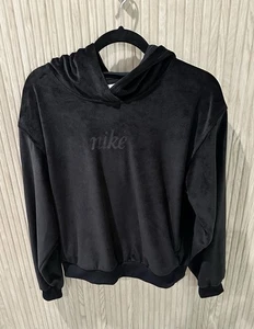 Nike Youth Girls XL Velour Black Hoodie Crop NWT Fits Women XS/S Back To School - Picture 1 of 4