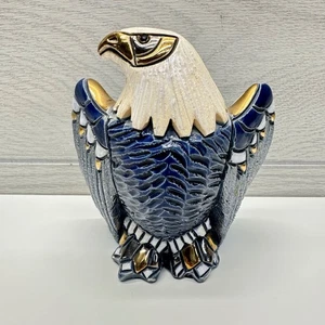 Artesania Rinconada Eagle Bird Wings  Gold Blue Pottery Retired Uruguay Signed  - Picture 1 of 9