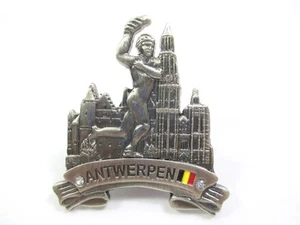 Antwerpen Magnet Metall Souvenir Belgien Liebfrauenkathedrale Grote Markt Brabo - Picture 1 of 3