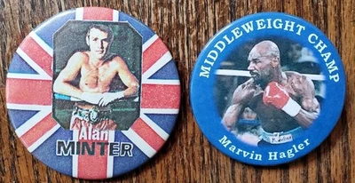 (2) Boxing Marvin Hagler & Alan Minter Button Pins Champ - Image 1 of 2