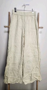 Assembly Label Light Yellow Linen Wide Leg Elastic Waist Pants Size 8 - Picture 1 of 10