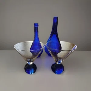 Vasos Martini Base Bola Burbuja Azul Soplado a Mano. 2 botellas italianas Aqua Della - Imagen 1 de 14