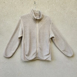 UNIQLO Women's Sherpa Jacket Medium Cream Fleece Full Zip High Neck Coat - Picture 1 of 11