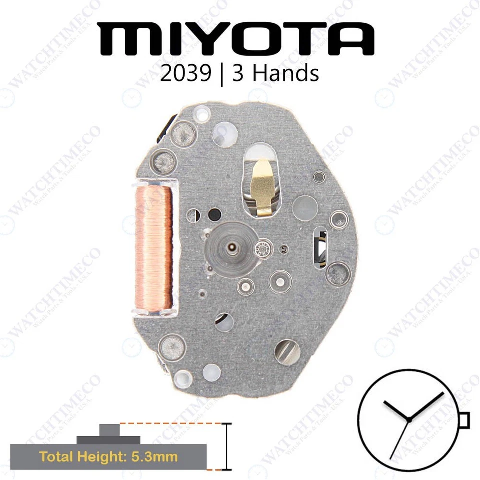 Genuine Miyota 2039 Watch Movement Japan 3 Hands NOS