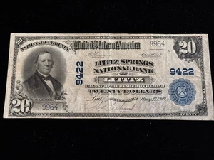1902 $20 LITITZ SPRINGS National Bank LITITZ PA  National Currency CH #9422 - Picture 1 of 12
