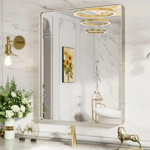 24x36 Inch Hanging Bathroom Mirror Brushed Nickel Metal Frame Mirror Rectangle - Picture 1 of 1