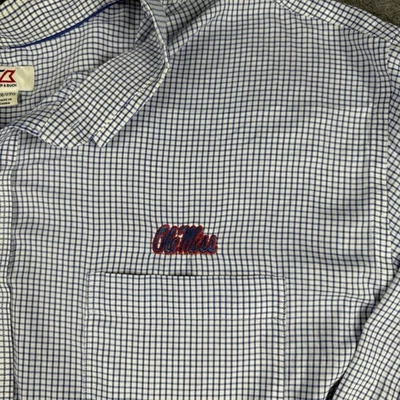 Ole Miss Football Performance Button Down Long Sleeve 3XB Blue White Check - Image 1 of 4