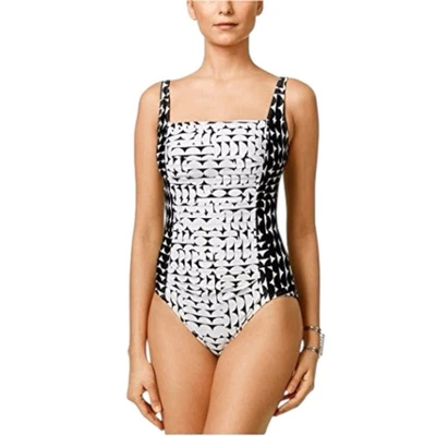 Calvin Klein Black and White Pleated One Piece Swimsuit size 10 - Image 1 of 4