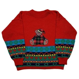 Young Canada Vintage Kids Sweater Teddy Bear Embroidered Multicolor Knit Holiday - Picture 1 of 6