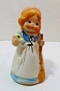 Vintage 1978 Merri Bells Jasco- Dutch Girl w/ Broom Bell Hand Painted Bisque - Picture 1 of 9