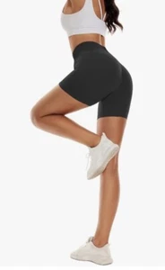Women Seamless Booty Shorts Butt Lifting High Waisted Workout Shorts Black Large - Picture 1 of 5