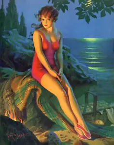 Lady on dark beach in Swim Suit by Gene Pressler - Picture 1 of 1