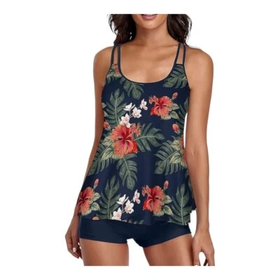 Traje de baño Tankini floral estampado tropical traje de baño de dos piezas talla mediana nuevo Foto 1 de 4
