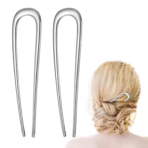 2 PCS French Hair Pins U-Shaped Large Metal Hair Pins 2 Prong Hair Fork for Wome - Picture 1 of 12