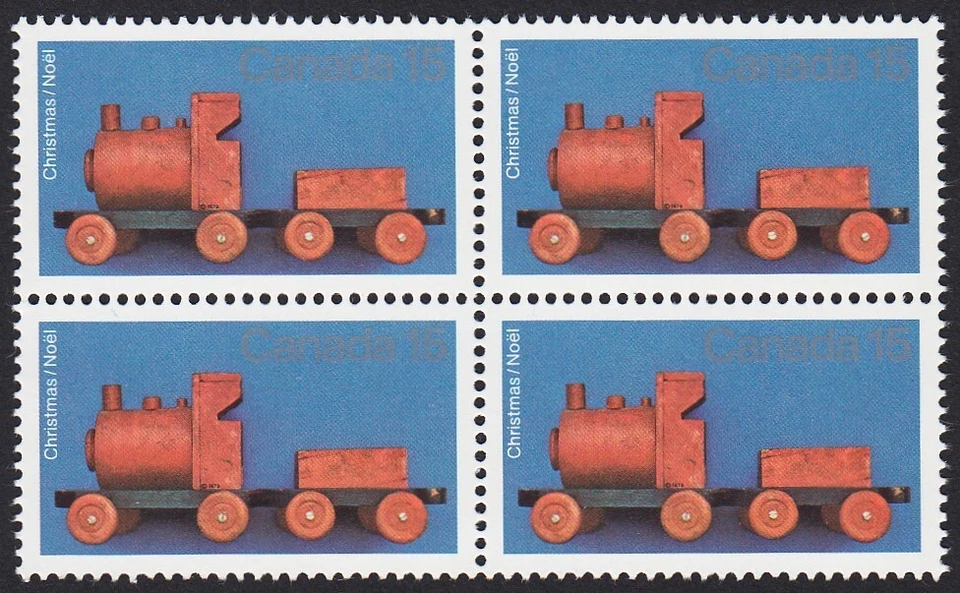 Christmas Antique Toys WOODEN TRAIN * Canada 1979 #839 MNH BLOCK of 4 Foto 1 de 1