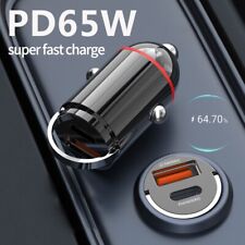 Mini Dual USB Car Phone Charger PD65W Black Fast Charge Adapter Type-C