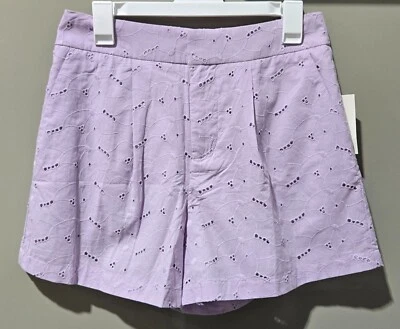 A New Day Women's 6 Lilac Purple High Rise Eyelet Design Pleated Casual Shorts - Image 1 of 4